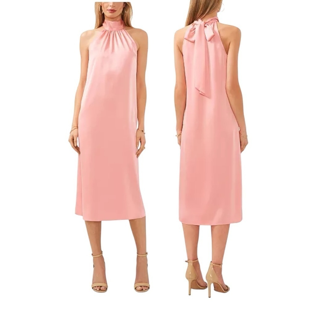 🌻NEW w.tags! 1.STATE Pink Satin Halter Neck Midi Dress Size XL